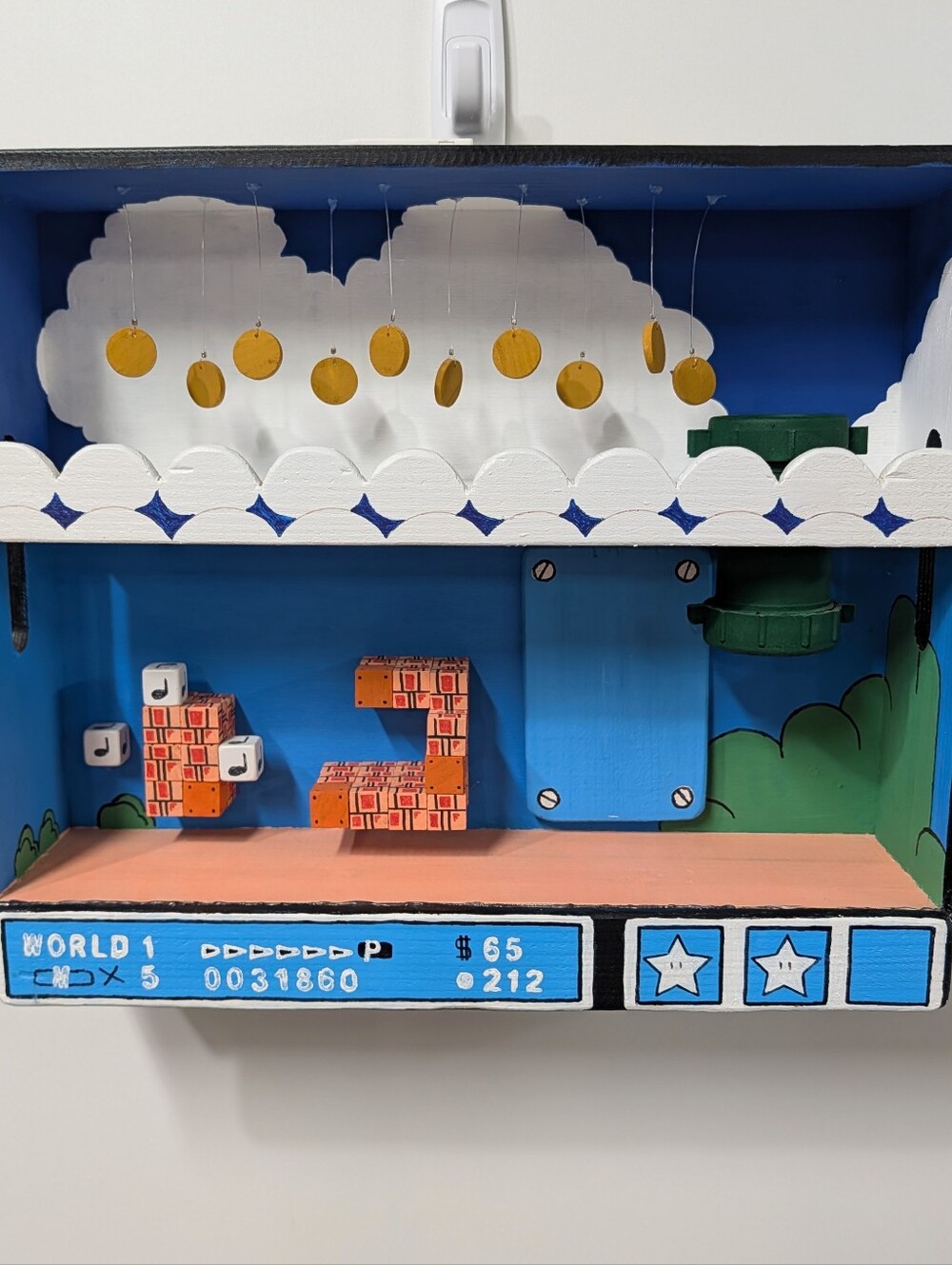Handmade Fan Art Retro 8-Bit Sky Level 3D Light-Up Diorama Shadow Box